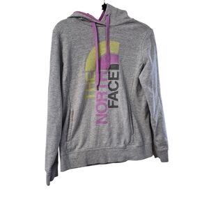 The North Face Heather Gray Hoodie with Pink and Yellow Accents Size Mef